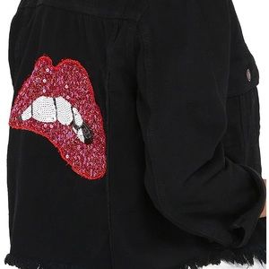 Cropped Denim Jacket, sequin lip design